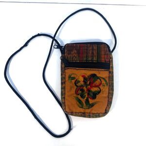 Handmade Embroidered Floral Cigarette Phone Crossbody Slim Pouch Bag Fabric